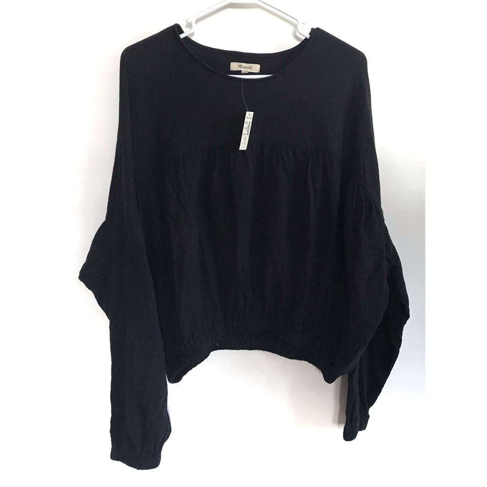 Madewell Black Knit Lightspun Ruched Long-Sleeve Top Med NWT